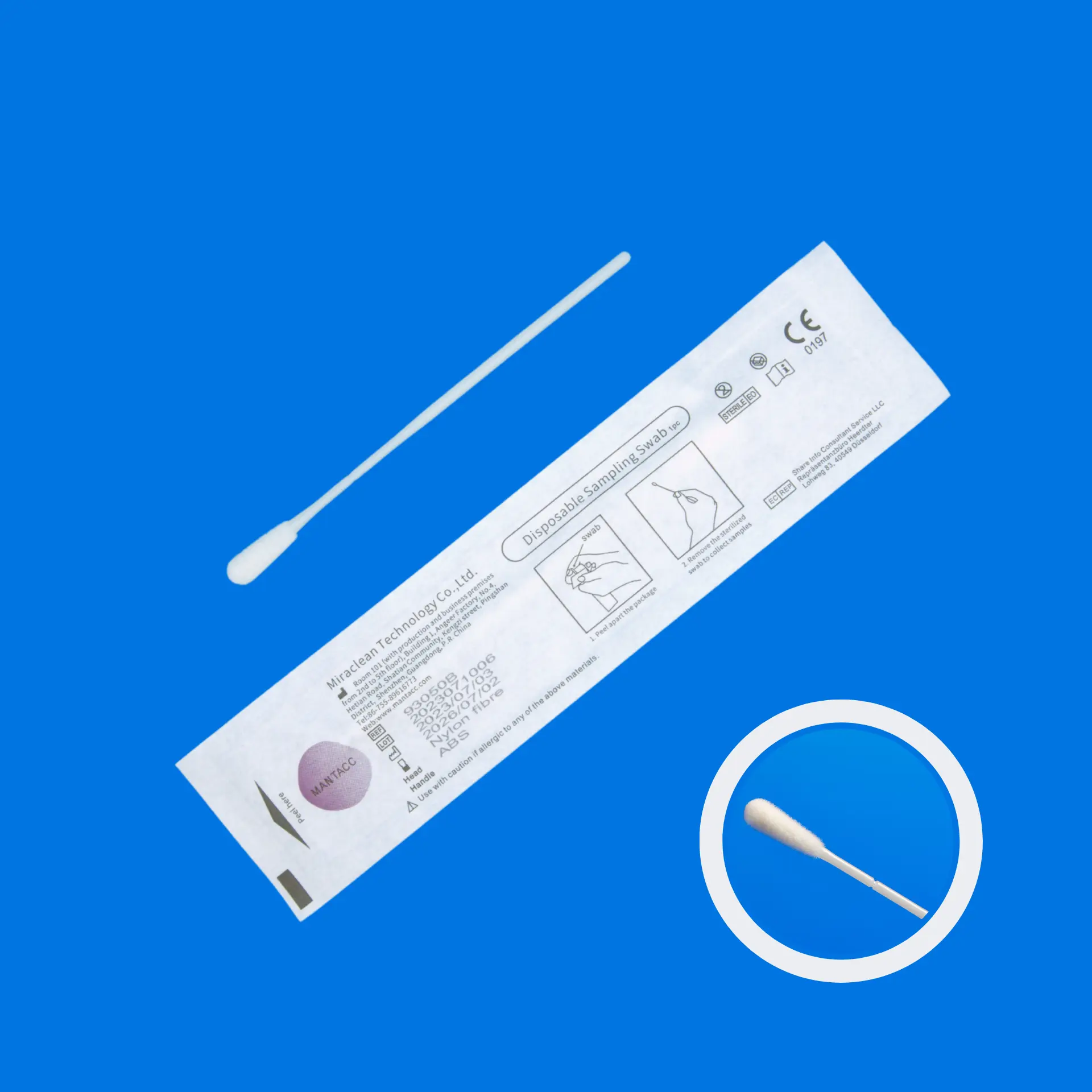 93050B 4'' Sterile Standard Flocked Oropharyngeal Swabs w/ABS Handle, 30mm Breakpoint