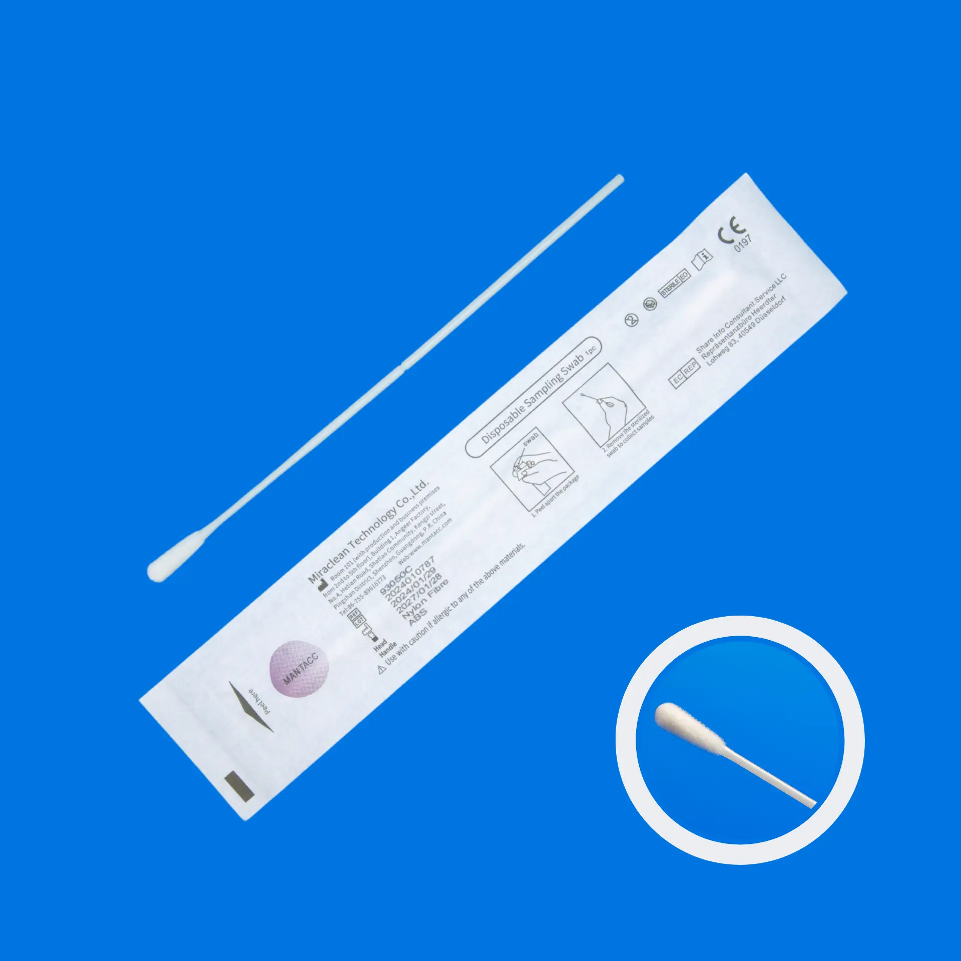 93050C 6'' Sterile Standard Flocked Oropharyngeal Swabs w/ABS Handle, 80mm Breakpoint