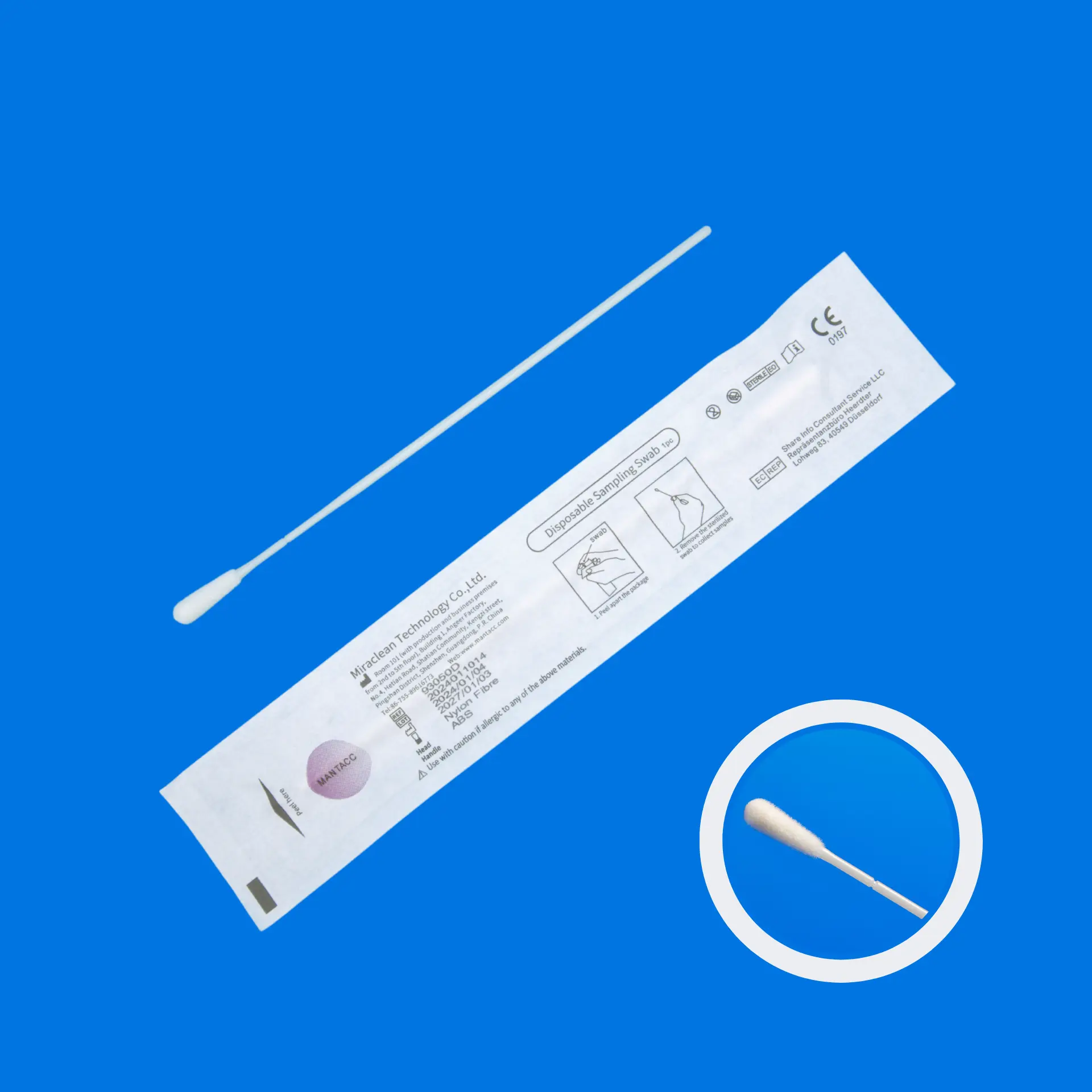 93050D 6'' Sterile Standard Flocked Oropharyngeal Swabs w/ABS Handle, 30mm Breakpoint