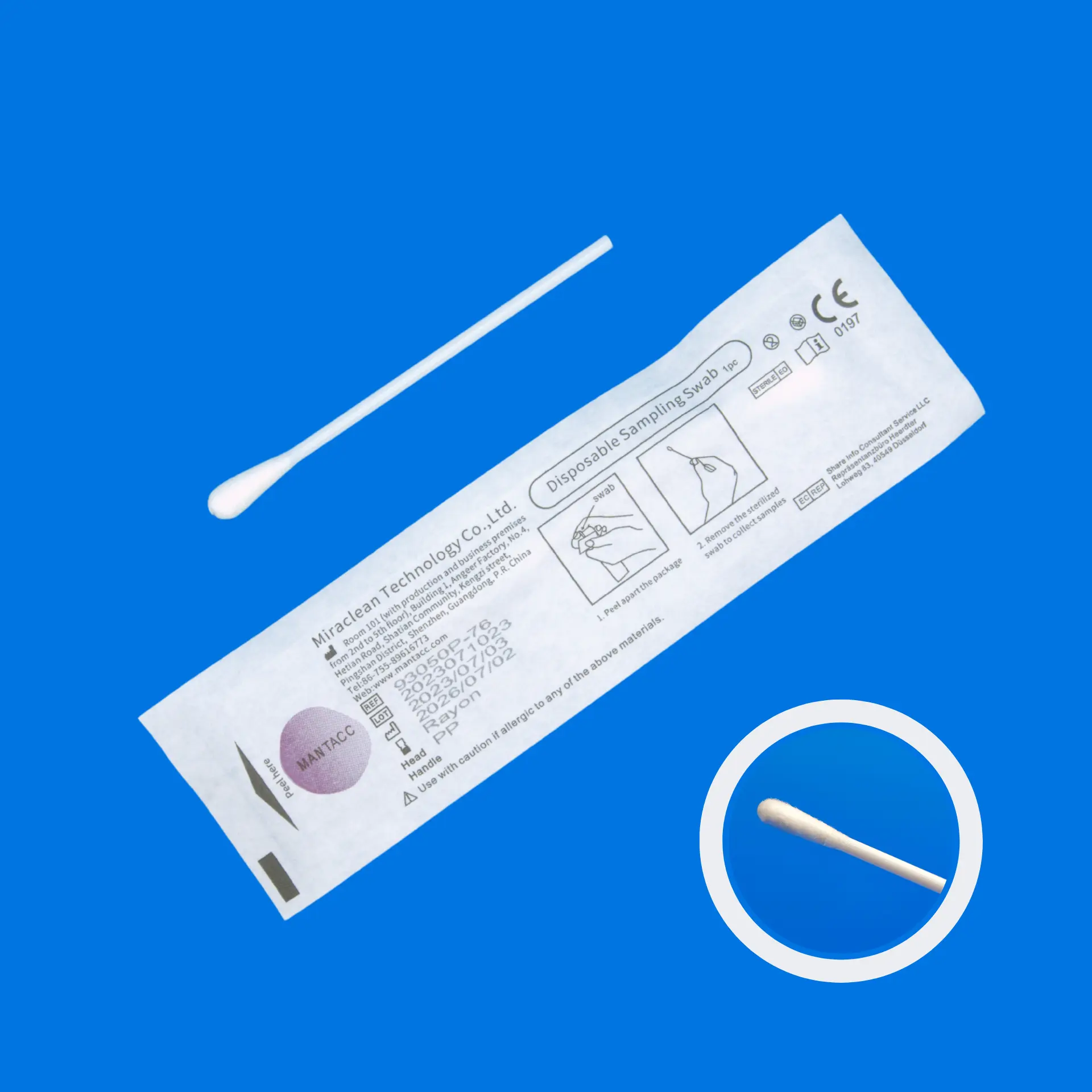 93050P-76 3'' Sterile Short Polyester Oropharyngeal Swabs w/Hollow Handle, No Breakpoint