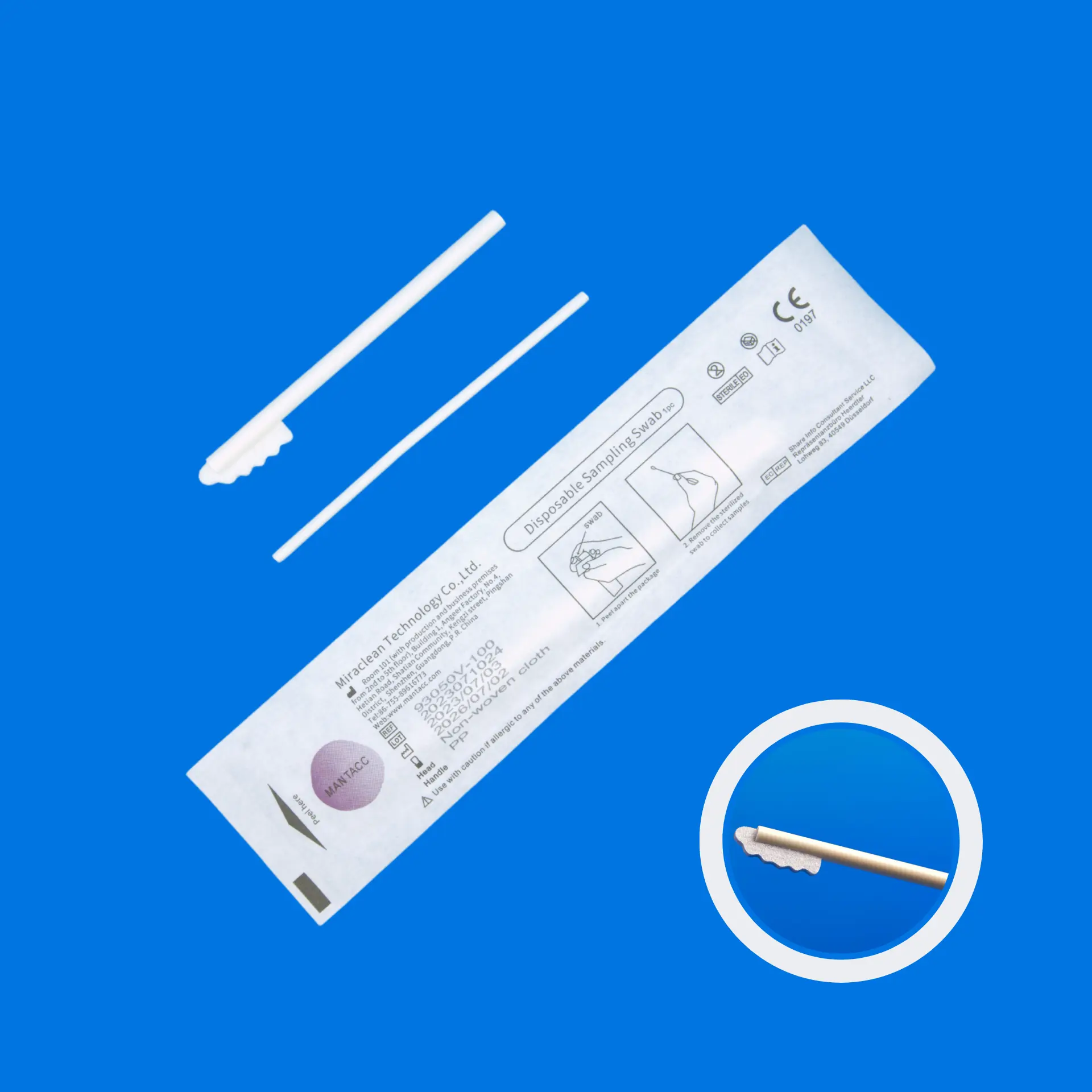93050V-100 4'' Sterile Serrated Polyester Tip Oral Swabs w/PP Handle, No Breakpoint