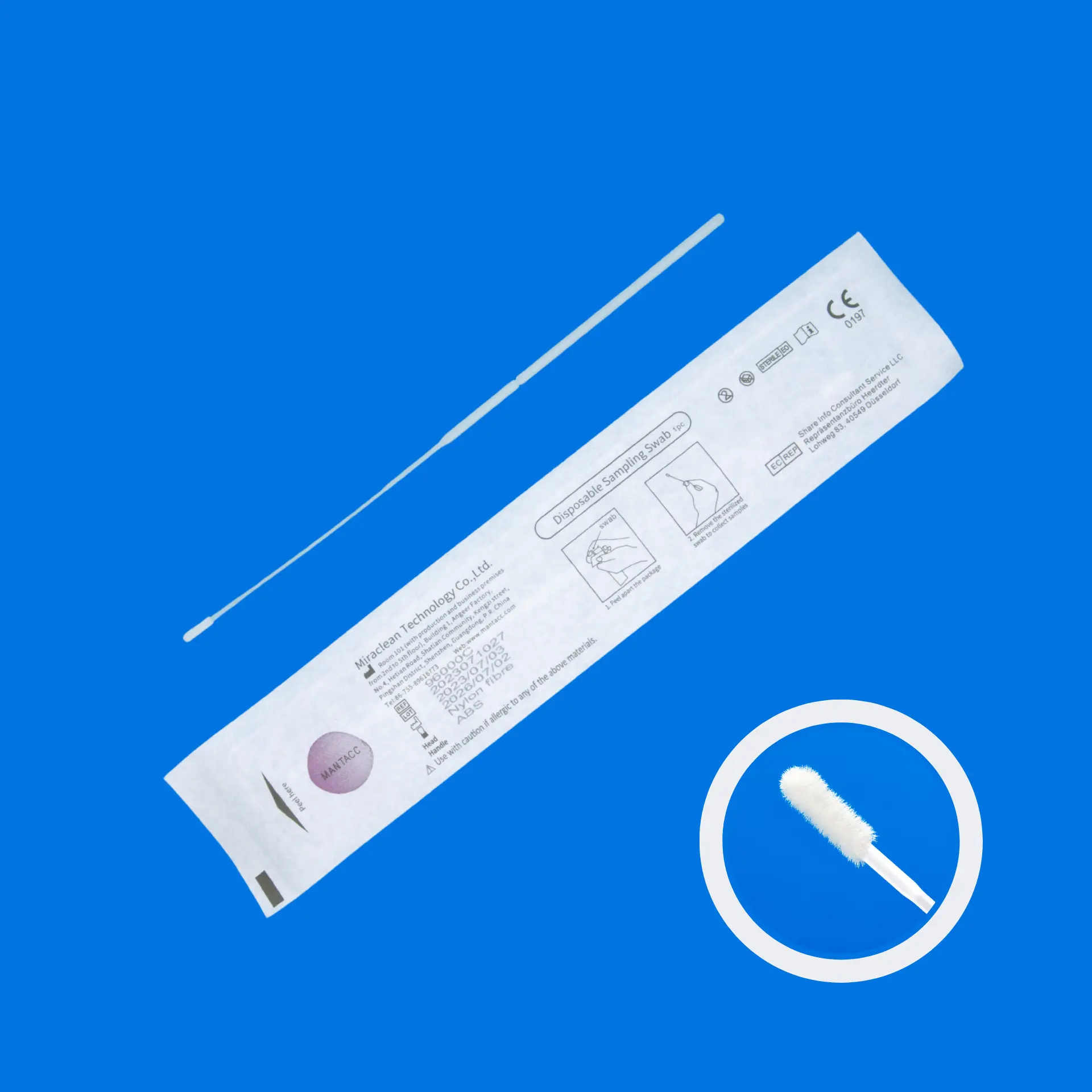96000C 6'' Sterile Standard Flocked Nasopharyngeal Swabs w/ABS Handle, 95mm Breakpoint