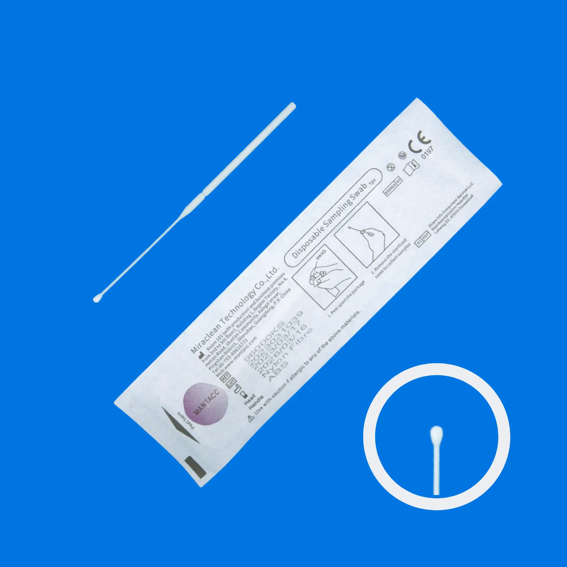 96000KS 6'' Sterile Standard Flocked Nasopharyngeal Swabs w/ABS Handle, 50mm Breakpoint